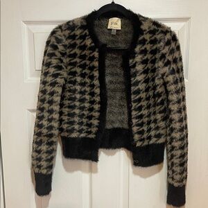 Elie. Black and Tan Fuzzy Houndstooth Cardigan